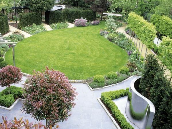 pomysły na projekt ogrodu układ geometryczny obszar trawiasty