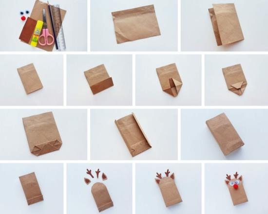 Fabriquer un sac cadeau renne avec du papier d'emballage