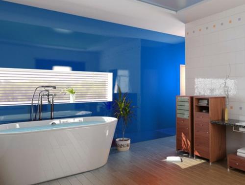 carrelage verre miroir bleu baignoire idée salle de bain