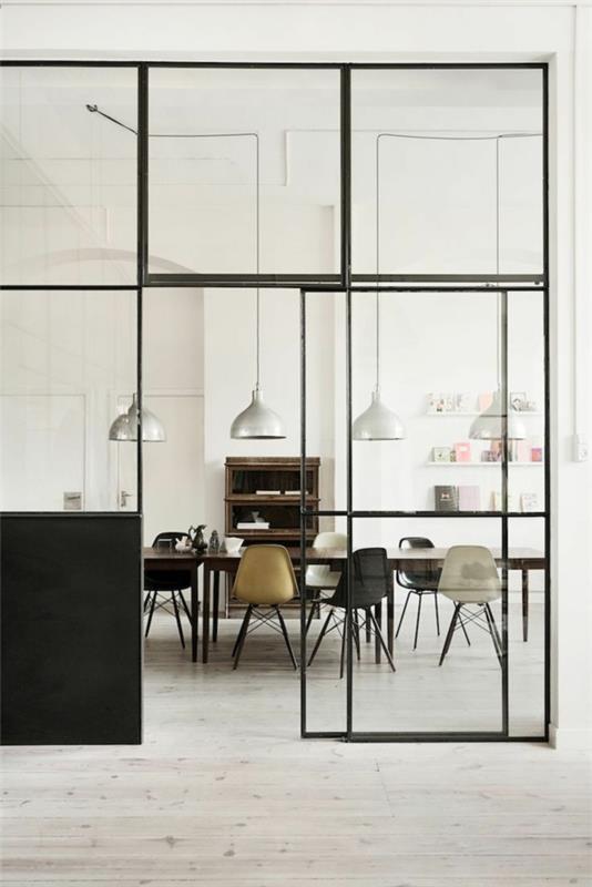 portes coulissantes en verre salle à manger lampes de table à manger idées de design d'intérieur