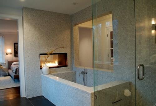 mur de verre carrelage salle de bain cloison de salle de bain cheminée encastrée
