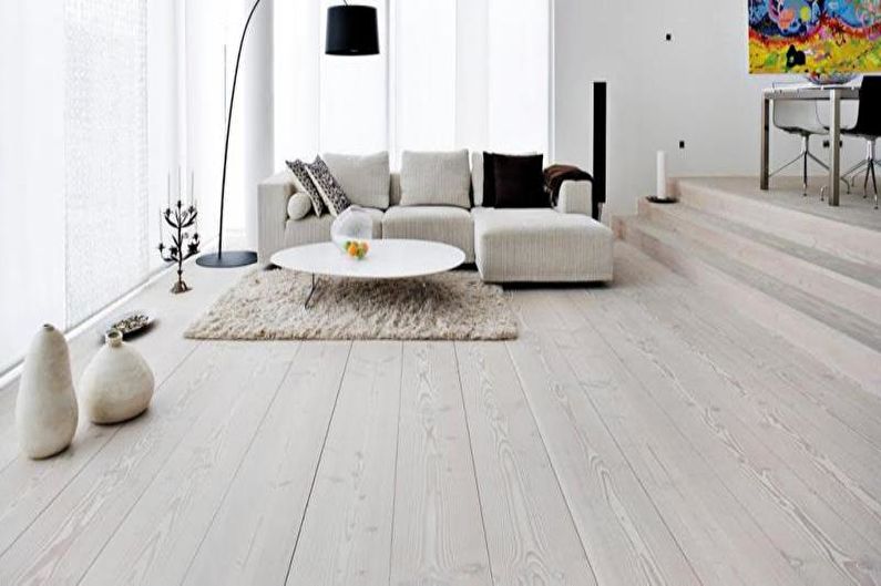 Skandinávský design obývacího pokoje - povrchová úprava podlahy