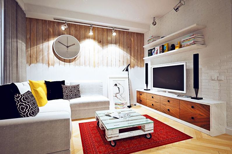 Malý skandinávský obývací pokoj - interiérový design