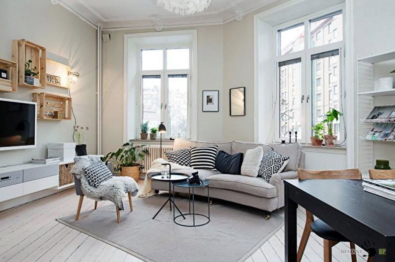 Interiér obývacího pokoje ve skandinávském stylu - fotografie