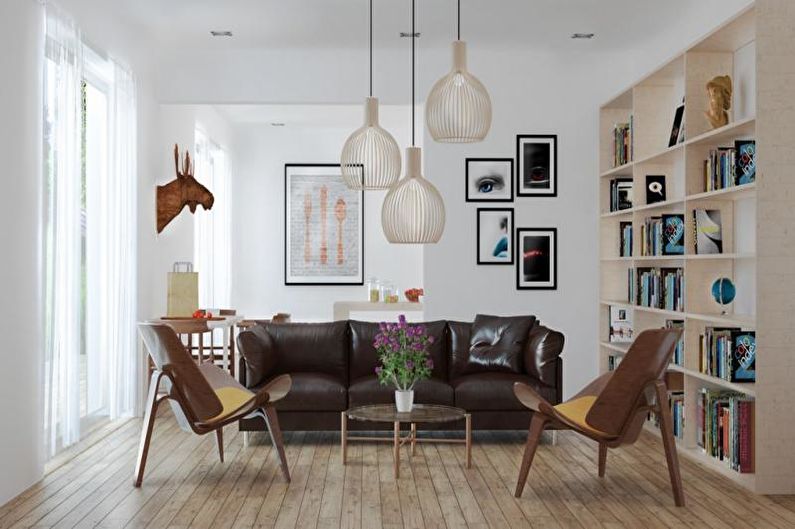 Hnědý skandinávský obývací pokoj - interiérový design
