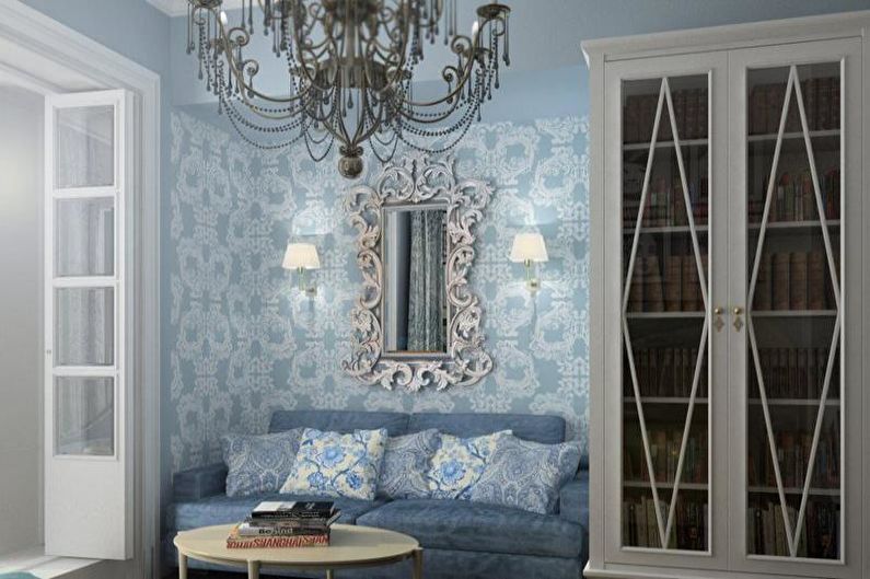 Modrý a levandulový obývací pokoj ve stylu Provence