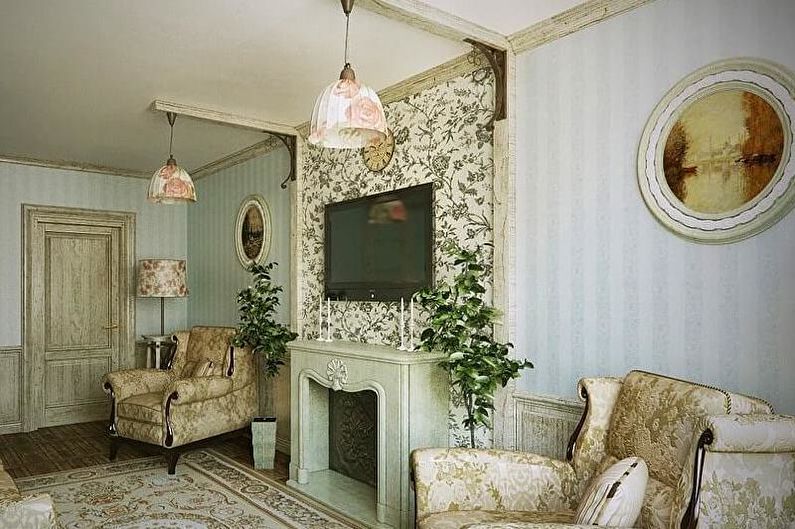 Zelený obývací pokoj ve stylu Provence
