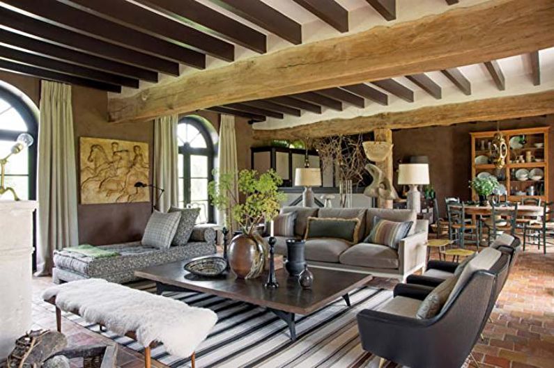 Design obývacího pokoje ve stylu Provence - dekorace na strop