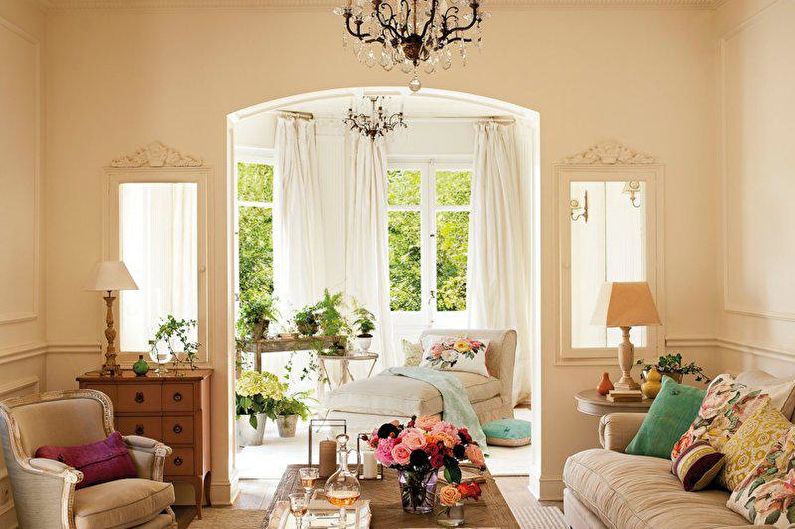 Interiérový design obývacího pokoje ve stylu Provence - fotografie