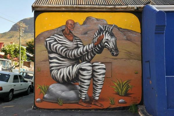 graffiti dessin le cap afrique du sud zèbre homme