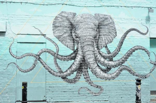 graffiti photos londres éléphant poulpe