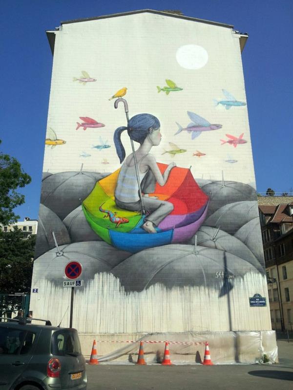 graffiti art paris france fille poisson