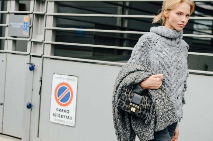 szary sweter odzież damska zimowe trendy warstwowy wygląd