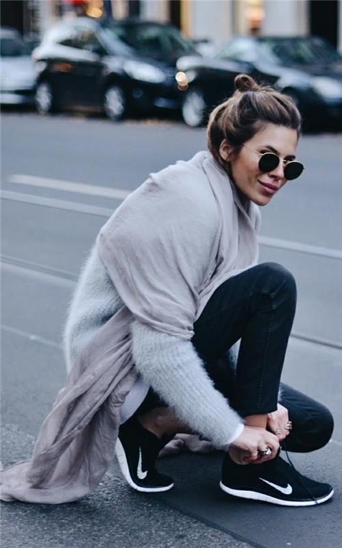 szary sweter moda damska trendy zimowe moda sportowa trendy w modzie ulicznej