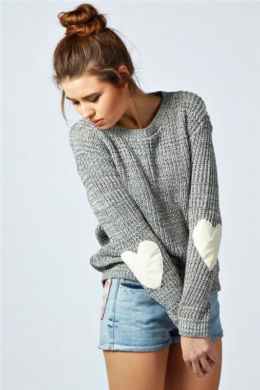 szary sweter moda damska zimowe trendy tryb warstwowy sweter z dzianiny