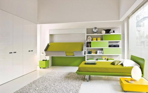 zielone niuanse pokój dziecięcy biały wbudowany dywan