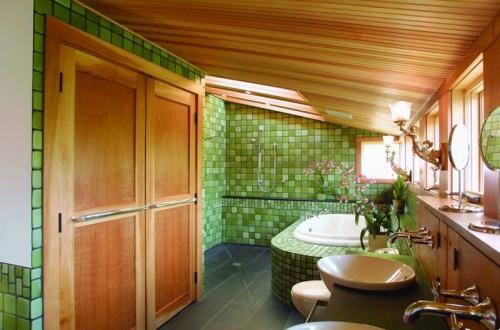 carrelage salle de bain vert salle de bain mansardée