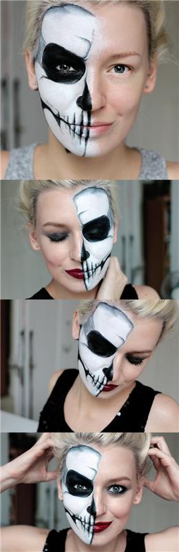 halloweenowe twarze połowa makijażu czaszki