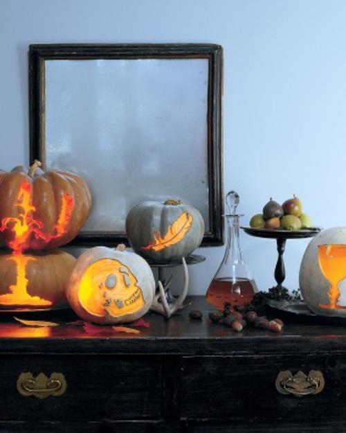 halloween dekoracje stołu ozdobne rzeźby na dyniach