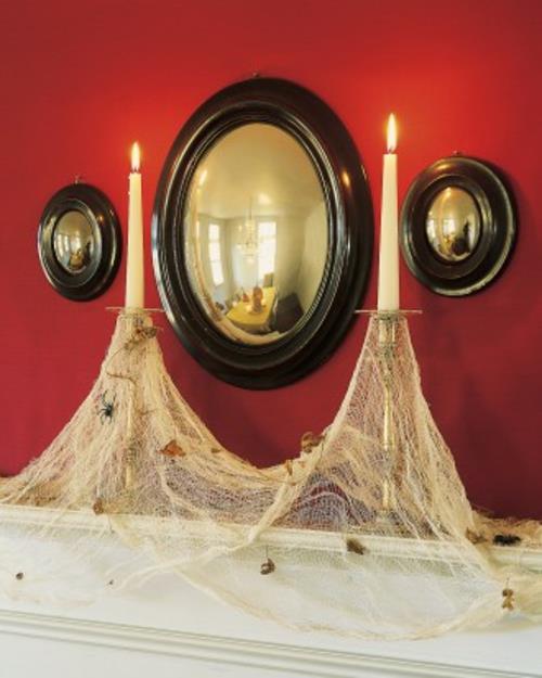 halloween dekoracje stołu czerwony akcent ściana owalne stare lustro