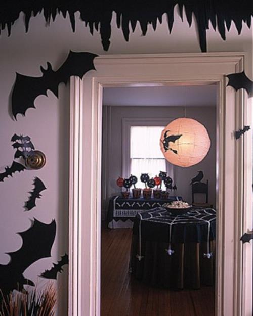 dekoracja stołu halloween czarne nietoperze wykonane z tektury