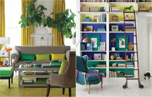 les couleurs vives dans la décoration intérieure combinent un espace de vie neutre vert