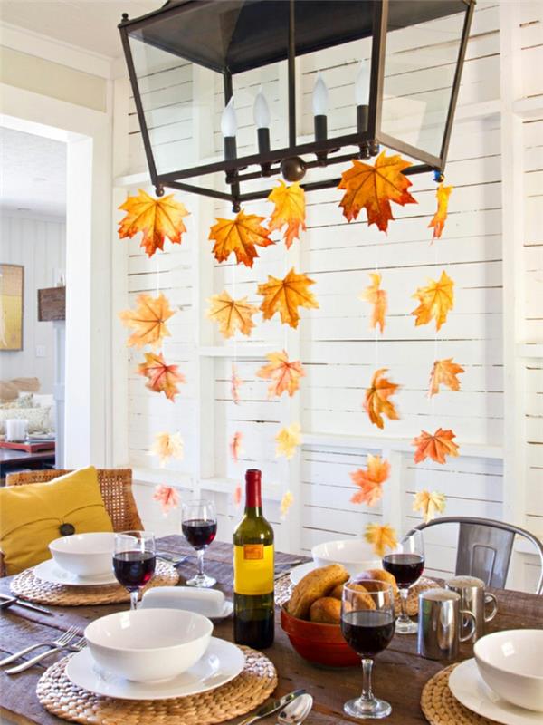 Idées d'artisanat de décoration d'automne lustre suspendu table à manger rustique