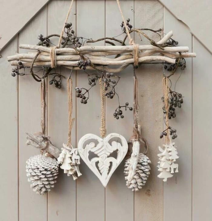 décoration d'automne décoration d'hiver bricoler porte guirlande bois flotté blanc