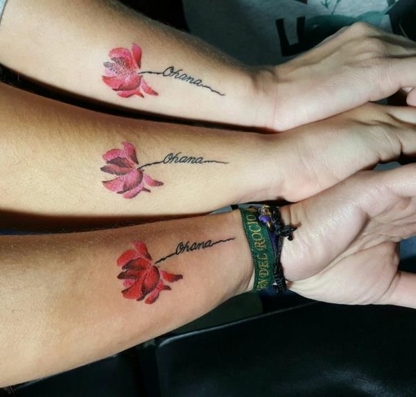 tatouage d'amitié d'avant-bras de tatouage d'hibiscus ohana