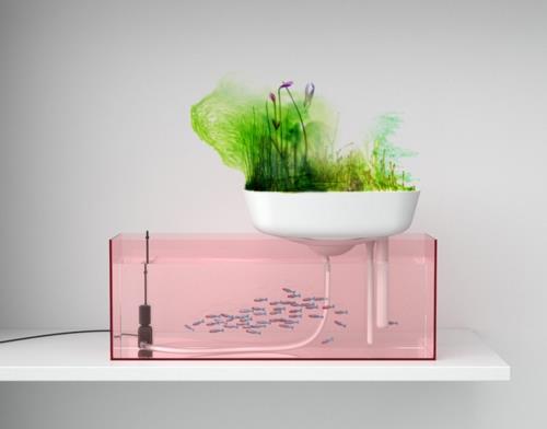 dispositifs de plantation de haute technologie jardin flottant avec poissons
