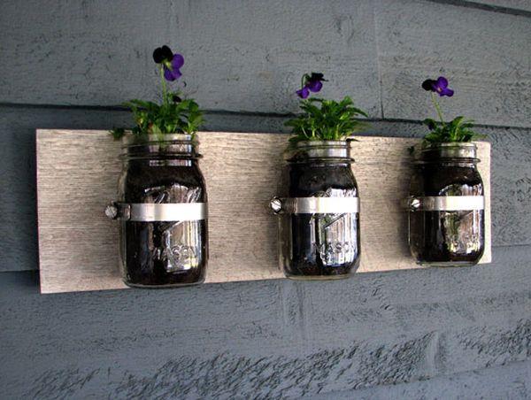 pots de fleurs suspendus plantes d'intérieur bande de bois décoration murale