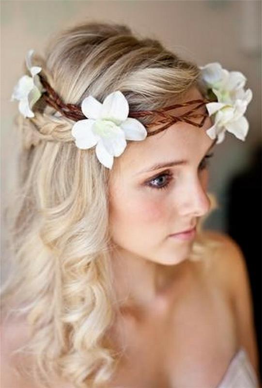fryzury ślubne do naśladowania wieńcem kwiatowym