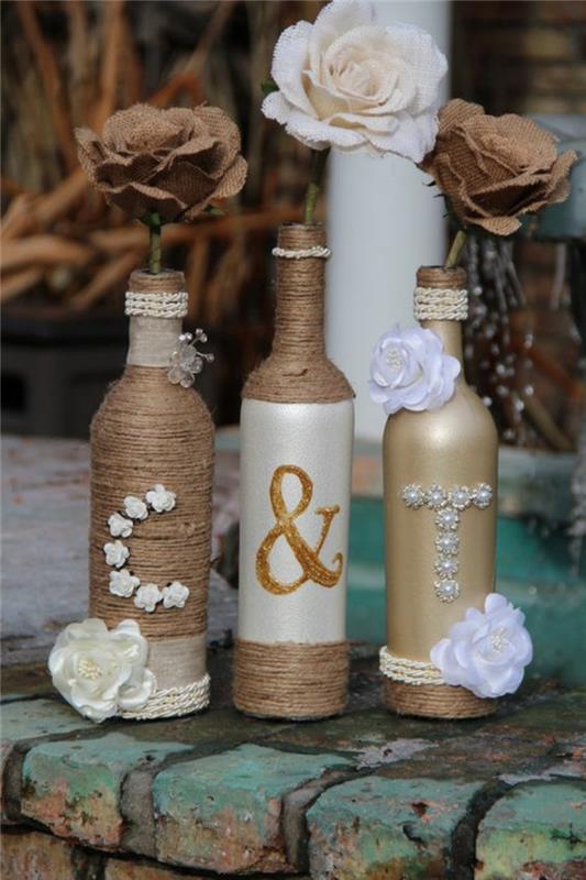 recykling pomysłów dekoracyjnych dekoracje ślubne szklane butelki juta