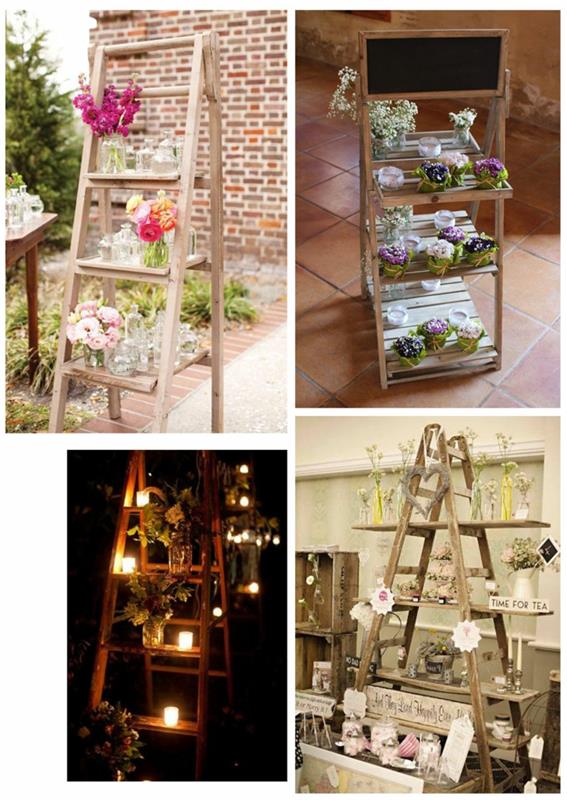Recyklingowe pomysły dekoracyjne dekoracje ślubne zrób samemu stare drewniane drabiny