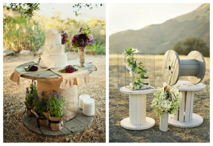 pomysły na ślub pomysły na recykling bęben kablowy stolik boczny zrób własny tort weselny