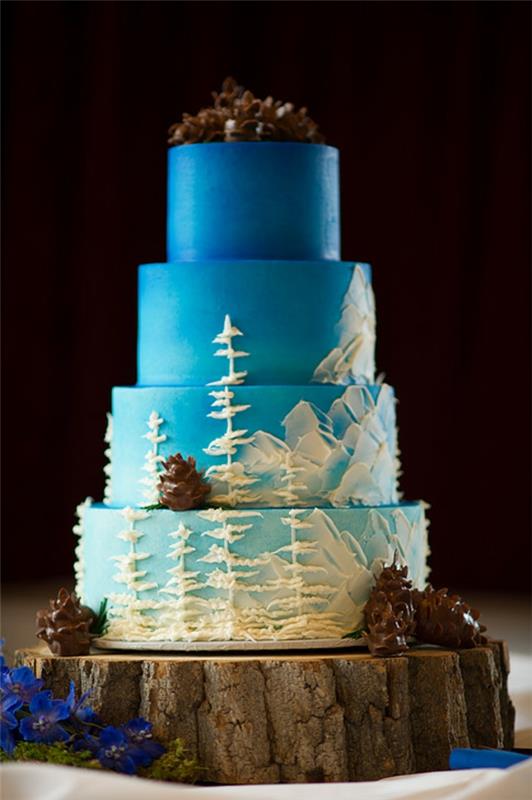 gâteaux de mariage motif alpes ciel bleu neige cônes de chocolat