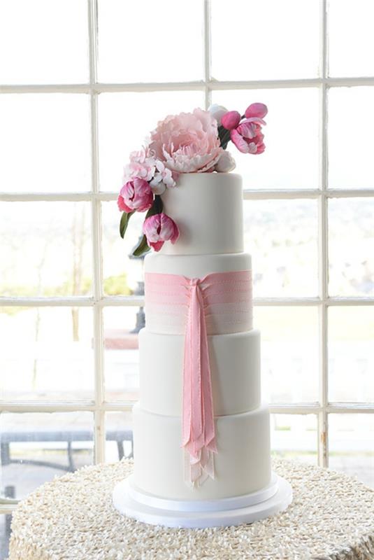 gâteaux de mariage ombre ruban rose fleurs de sucre
