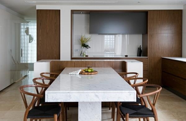 bois et marbre salle à manger cuisine minimaliste mobilier moderne