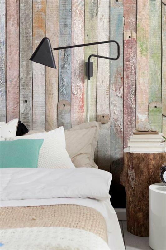 drewniane panele sypialnia ściana projekt kolorowe atrakcyjne