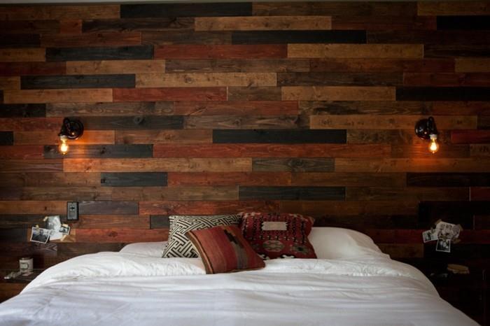 boazeria z drewna sypialnia ściana w kolorze przytulnym