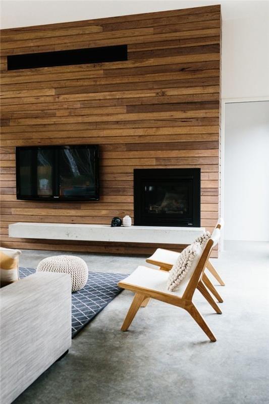 drewniana okładzina salon salon ściana akcentująca ściana
