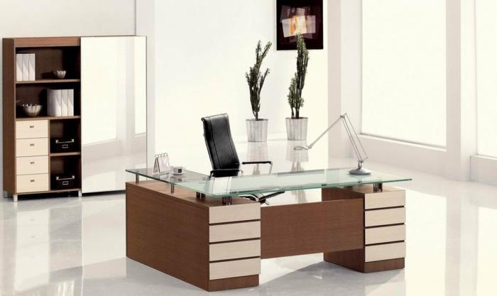 meble do biura domowego nowoczesne meble projekt krzesło wykonawcze jasne drewno fornir szklana lampa stołowa