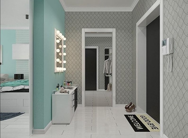 Малък коридор в пастелни цветове - интериорен дизайн