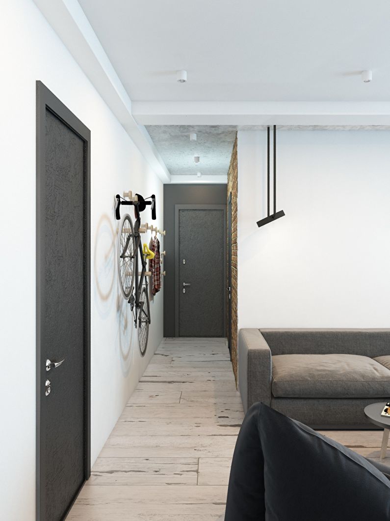 Дизайн на малък коридор в стил таванско помещение