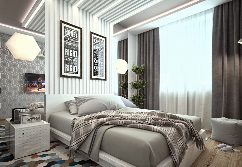 التصميم الداخلي لغرفة نوم بمساحة 12 متر مربع. - صورة فوتوغرافية
