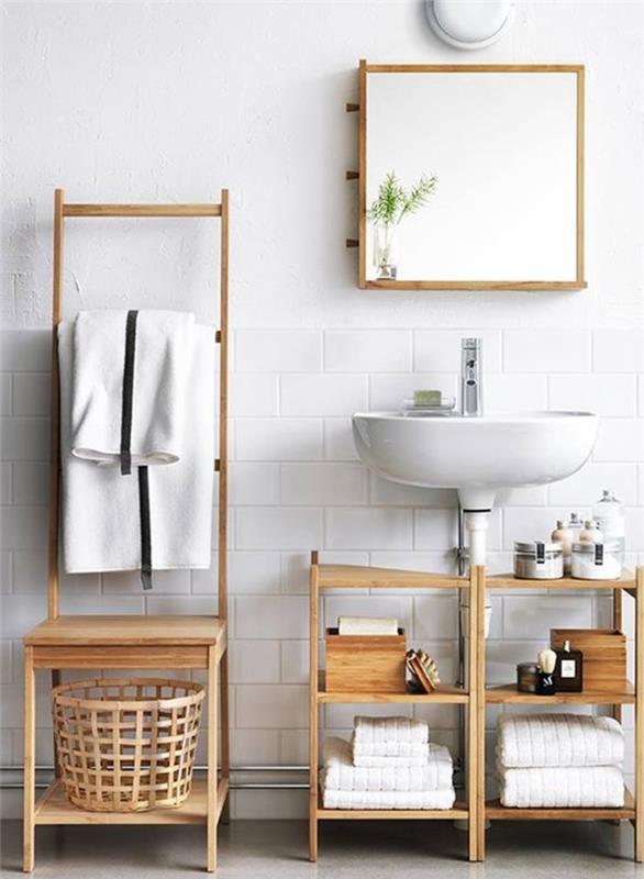 Meubles de salle de bain ikea étagères panier à linge pin bois clair
