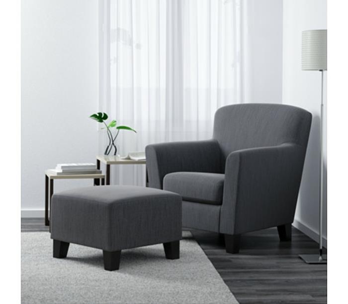 IKEA fotel z wysokim oparciem hensta szara osłona szenilowa podnóżek ekenäs