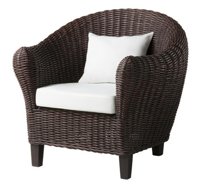 fotel ikea krzesło tapicerowane czarny brązowy materiał naturalny rattan harads