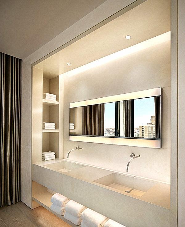 idées de design d'intérieur dans la salle de bain miroir lavabo symétrie