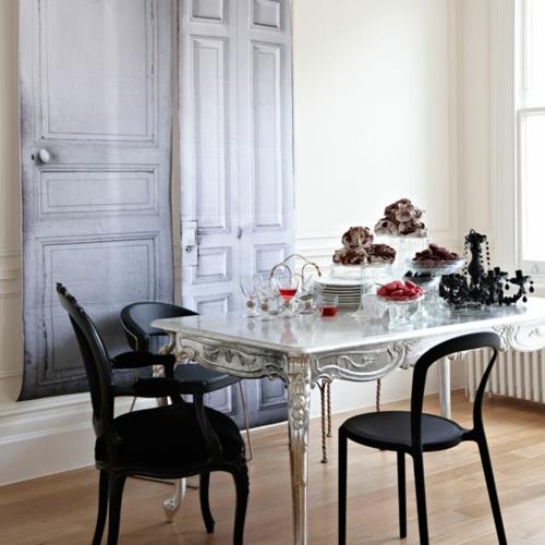 Intérieur en table à manger vintage déco noir et blanc